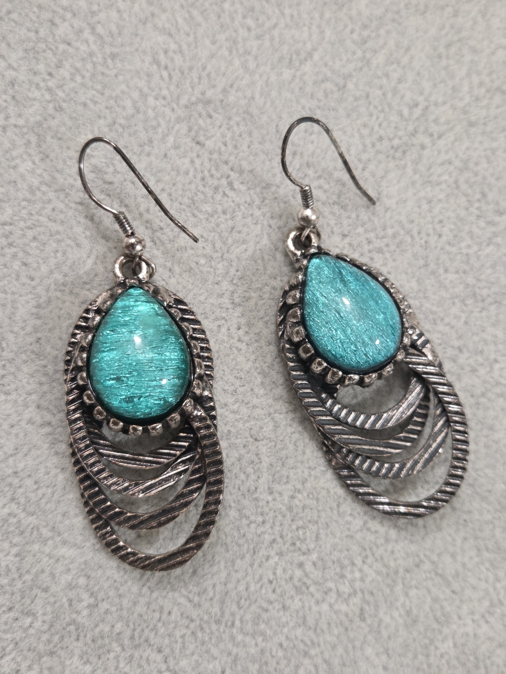 Boho Silver Tone Teardrop Dangle Earrings Blue Boho Festival Summer Party